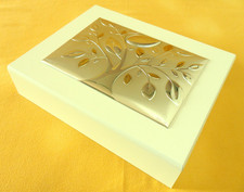 PORTAGIOIE COFANETTO LEGNO cm24x19x6 L'ALBERO DELLA VITA IN ARGENTO cm18x13