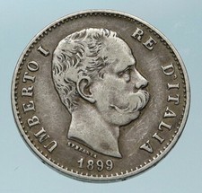 1899 ITALIA con Re Umberto I originale antica moneta italiana lire argento i83892