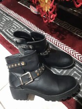 Stivali bassi donna stivaletti bikers scarponcini con fibbie tronchetti caviglia