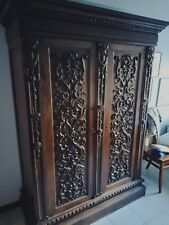 Armadio Antico Neorinascimento Intagliato Noce Italia '900 Legno Decori Floreali