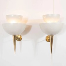 Coppia Applique Coppa A Metallo Stile Stilnovo Italiano Metà Secolo Applique Lampade da Parete