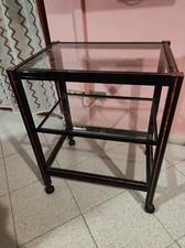 Carrello in radica di noce con ripiani in vetro, altezza 70 cm, PERFETTO