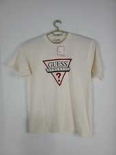 T-shirt vintage GUESS atletica panna fondo di magazzino taglia large made in USA nuova