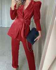 Tailleur completo donna giacca pantaloni 2 pezzi fashion rosso cintura T072