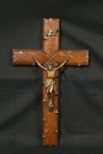 crocifisso antico parete legno rovere XIX secolo bronzo grande 1870 90 ecelttico