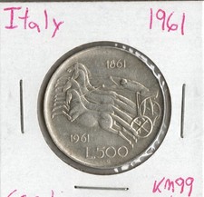Coin Italy 500 Lire 1961 KM99