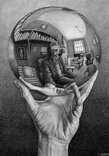 QUADRO STAMPA SU TELA CANVAS - escher - mano con sfera riflesso classico moderno