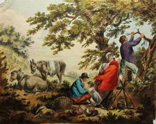 Famiglia viaggiatrice in campo, 1800 circa, litografia sconosciuta (XIX secolo)