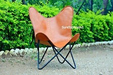 Sedia Butterfly nuova living fatta a mano camera in pelle salotto vintage marrone con supporto