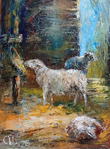 Quadro pecore olio su - quadro,