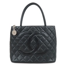 Borsa CHANEL Medaglione Tote Bag Pelle di Caviaro Nero Argento HDW A01804 Autentica