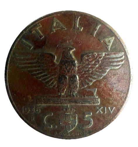 Moneta centesimi italia - 5, 1936