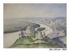 VEDUTA DEL CHATEAU GAILLARD FRANCIA ANTICO ACQUERELLO FIRMATO EPOCA '800 NZ2