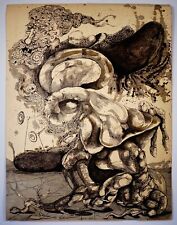 1933 Salvador Dalì disegno inchiostro originale schizzo dipinto opera d'arte firmato guazzo