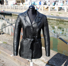Giacca donna pelle cappotto corto monopetto vintage taglia S