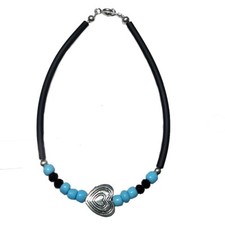 Bracciale turchese caucciù cuore Argento925 onice gioiello Artigianale unisex