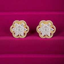 Orecchini floreali 0,70 carati F/VS1 rotondi taglio brillante diamanti oro...