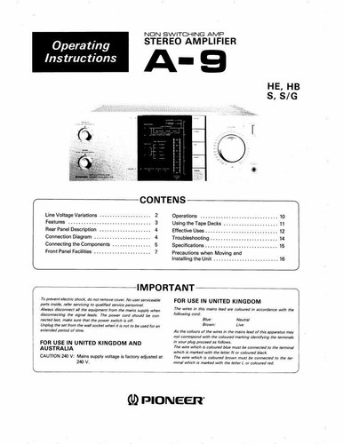 Pioneer amplifier owners - pioneer, a-9