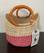 New! Polo Ralph Lauren Natural Basket Bag Tan/Pink Red, Orange Summer
