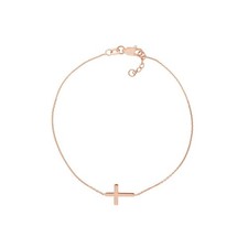 Bracciale mini croce lucida catena cavo vero oro rosa 14 carati 7,5"