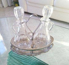 Menage olio aceto vintage acciaio ampolle vetro bottigliette set 