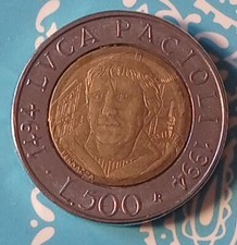 Moneta Bimetallica da 500 Lire Luca Pacioli del 1994 Italia Coin 