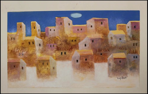 Dipinto olio casine paese - casine, di