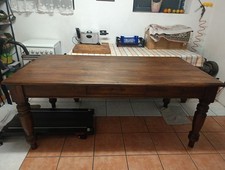 ANTICO GRANDE TAVOLO PRANZO RETTANGOLARE LEGNO LARICE 2 CASSETTI TABLE SALA 1800