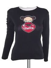 Benetton T-Shirt Maglia Top Jersey Da Donna Nero Manica Lunga Taglia S Small 40