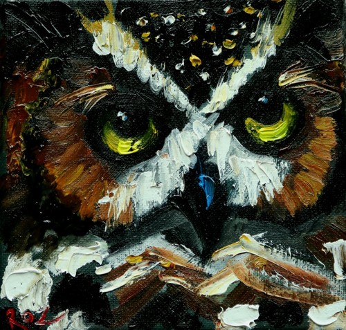 Gufo 178 6x6 dipinto olio - -,
