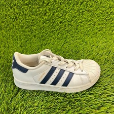 Scarpe da ginnastica Adidas Originals Superstar ragazzo taglia 13K bianco blu sneakers