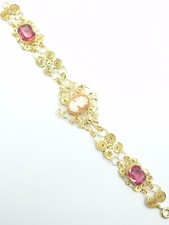 Bracciale TOPAZIO cammeo conchiglia stile Vittoriano Argento 925 Oro 18 Kt Rame 