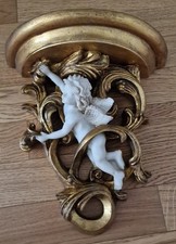Mensola Consolle Stile Barocco con Angelo, Riproduzione in Resina e Legno