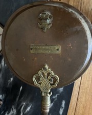 Antique Long Wood Handle Copper  Brass Bed Warmer Prince George Hotel London Vtg