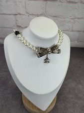 Chanel Pearl Crystal Embellished Bow Necklace 06P