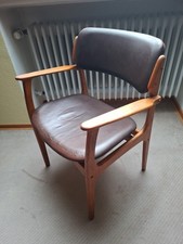Poltrona in pelle con braccioli sedia O D Mobler Danimarca Denmark 1960 orig vintage vecchia