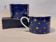 2 Galaxy Coffee/ Tea Cups Mugs Fine Porc Sakura 14k Gold Stars Indonesia READ