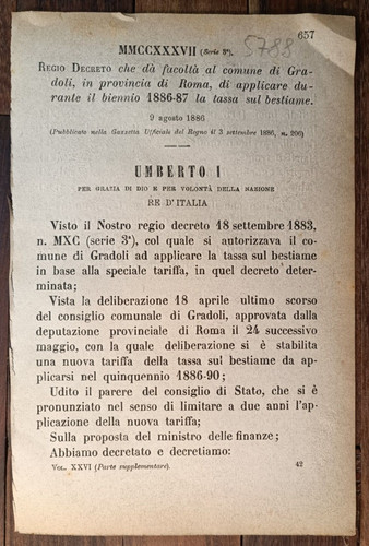 Gradoli 1886 regio decreto - regio,