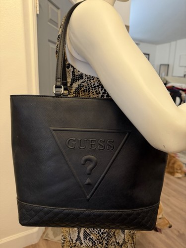 Guess black tote bag zip - black,