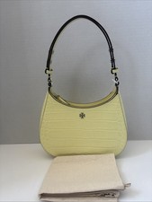 Borsa a tracolla Tory Burch Emerson in rilievo giallo pastello con sacchetto antipolvere nuova