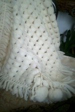 plaid-copertina con pon pon e frange fatta a mano mai usata vintage cm 95x115