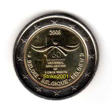 2 EURO COMMEMORATIVO BELGIO 2008 Diritti Dell'Uomo Fdc