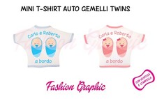 MINI T-SHIRT AUTO GEMELLI TWINS A BORDO BIMBO BIMBA CON NOMI PERSONALIZZATI