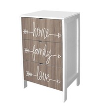 Cassettiera comodino Bianco stampa HOME FAMILY LOVE legno 39x29xH60 cm