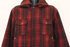 giacca da caccia vintage anni 30 WOOLRICH ROSSO NERO 501 MACKINAW PLAID LANA CON CAPPUCCIO XL 