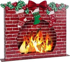 Prop per Camino in Legno Artificiale 3D con Striscia Luminosa, 27"x23"x3,4" Rosso Firepl...