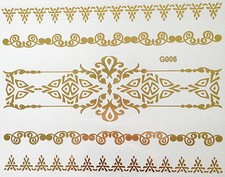 Tatuaggio Flash Temporaneo Henna Classico Oro 5 Pezzi Bracciale Collana Corpo G6