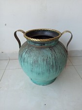 Anfora Portavasi In Ottone Finitura Verde Arredo Casa Soprammobile Vintage