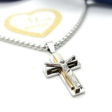 Collana uomo acciaio crocifisso croce   Argentata Dorata Oro