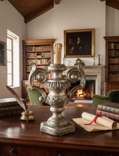 Antico Portapalme/Lume in Legno Intagliato Lampada In Foglia Argento 